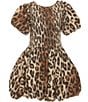 GB Little Girls Leopard Print Short Sleeve Bubble Hem Mini Dress - Image 1