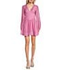 Color:Pink - Image 1 - Long Sleeve Corset Stitch Dress