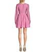 Color:Pink - Image 2 - Long Sleeve Corset Stitch Dress