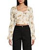 Color:Ivory Combo - Image 1 - Long Sleeve Floral Print Corset Blouse