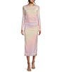 Color:Pink Multi - Image 1 - Long Sleeve Ombre Mesh Midi Dress