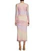 Color:Pink Multi - Image 2 - Long Sleeve Ombre Mesh Midi Dress