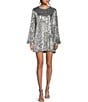 GB Long Sleeve Sequin Mini Dress, Color:Silver - Image 1
