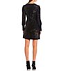 Color:Black - Image 2 - Long Blouson Sleeve Sequin Wrap Dress