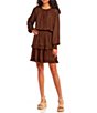 Color:Brown - Image 1 - Long Sleeve Smocked Dress