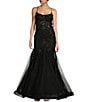 Color:Black - Image 1 - Mermaid Beaded Applique Lace Back Gown
