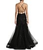Color:Black - Image 2 - Mermaid Beaded Applique Lace Back Gown