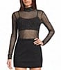 GB Mesh Bedazzled Turtleneck Top, Color:Black - Image 1