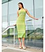 Color:Green Multi - Image 4 - Metallic Crochet Halter Midi Dress