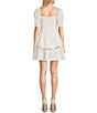 Color:White/Tan - Image 2 - Mini Embroidered Floral Dress
