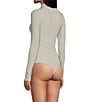 Color:White - Image 3 - Mock Neck Long Sleeve Shimmer Bodysuit