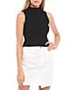 Color:Black - Image 1 - Mock Neck Ribbed Knit Tank Top