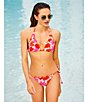 GB Modern Floral Scrunchie Textured Lettuce Edge Tie Side Hipster Swim Bottom, Color:Ballerina - Image 4