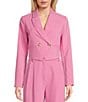 Color:Pink - Image 1 - Notch Collar Button Front Cropped Blazer