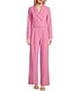 Color:Pink - Image 3 - Notch Collar Button Front Cropped Blazer