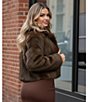 GB Notch Collar Faux Fur Coat, Color:Brown - Image 6