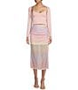 Color:Pink Multi - Image 4 - Ombre Mesh Midi Skirt