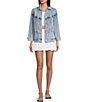 GB GB Oversized Fringe Denim Jacket, Color:Blue - Image 3