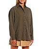Color:Olive Ivory - Image 1 - Pinstripe Woven Oversized Button Front Shirt