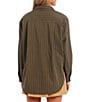 Color:Olive Ivory - Image 2 - Pinstripe Woven Oversized Button Front Shirt