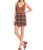 Color:Brown Pink - Image 3 - Plaid Front Double Slit Mini Skirt