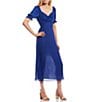 Color:Cobalt - Image 1 - Polka Dot Short Sleeve Ruched Satin Midi Dress