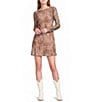 GB Printed Long Sleeve Deer Print Satin Mini Dress - Image 1