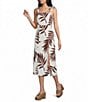 GB Printed Tie Shoulder Linen Blend Midi Dress - Image 1