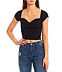 Color:Black - Image 1 - Ribbed Sweater Knit Sweetheart Neck Cropped Top