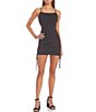 Color:Black - Image 1 - Ribbed Knit Square Neck Cut-Out Side Tie Open Back Fitted Mini Dress
