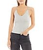 Color:Grey - Image 1 - Juniors Ribbed Scoop Neck Double Spaghetti Strap V-Back Cropped Tank Top