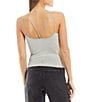 Color:Grey - Image 2 - Juniors Ribbed Scoop Neck Double Spaghetti Strap V-Back Cropped Tank Top
