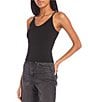 Color:Black - Image 1 - Juniors Ribbed Scoop Neck Double Spaghetti Strap V-Back Cropped Tank Top