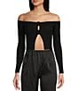 GB Rosette Off-The-Shoulder Sweater Top, Color:Black - Image 1
