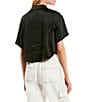 Color:Black - Image 2 - Satin Short Sleeve Button Front Shirt