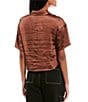 Color:Brown - Image 2 - Satin Short Sleeve Button Front Shirt