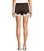 GB Satin Tie Front Lace Trim Shorts, Color:Brown - Image 2