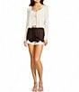 GB Satin Tie Front Lace Trim Shorts, Color:Brown - Image 3