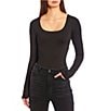 Color:Black - Image 1 - Scoop Neck Long Sleeve Knit Bodysuit