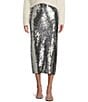 GB Sequin Midi Skirt with Slit, Color:Silver - Image 1