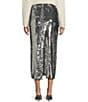 GB Sequin Midi Skirt with Slit, Color:Silver - Image 2