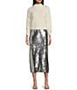 GB Sequin Midi Skirt with Slit, Color:Silver - Image 3