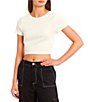 Color:White - Image 1 - Short Sleeve Criss Cross Tie Back Knit Cropped Top
