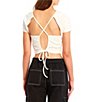 Color:White - Image 2 - Short Sleeve Criss Cross Tie Back Knit Cropped Top