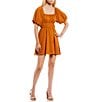 Color:Pumpkin - Image 1 - Short Sleeve Double Waist Babydoll Dress