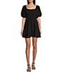 Color:Black - Image 1 - Short Sleeve Double Waist Babydoll Dress
