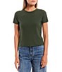 Color:Forest - Image 1 - Short Sleeve Ribbed Knit Tee