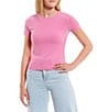 Color:Fusion Pink - Image 1 - Short Sleeve Ribbed Knit Tee