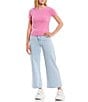Color:Fusion Pink - Image 3 - Short Sleeve Ribbed Knit Tee