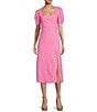 Color:Pink - Image 1 - Short Sleeve Side Slit Midi Dress